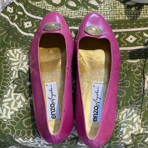 NWOT Enzo Angiolini Vintage Pink Leather Flats. Leather Soles, made in Brazil.